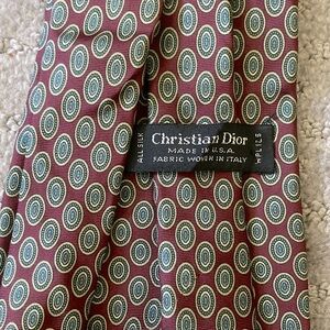 Vintage CHRISTIAN DIOR burgundy & teal 100% silk tie.
